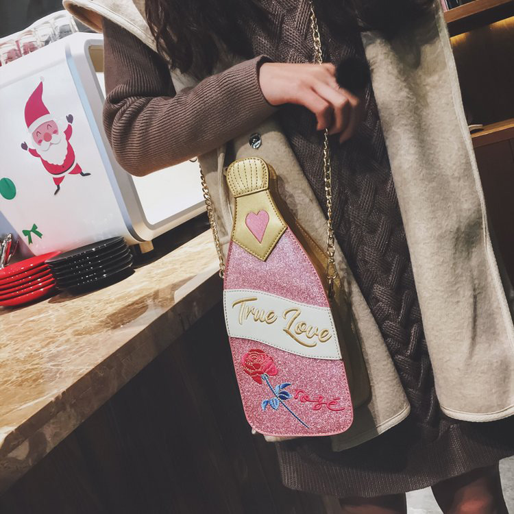 Fashion Pink Bottle Shape Decorated Bag,Shoulder bags