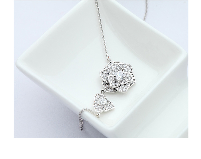 Fashion Silver Color Full Diamond Decorated Flower Necklace,Necklaces