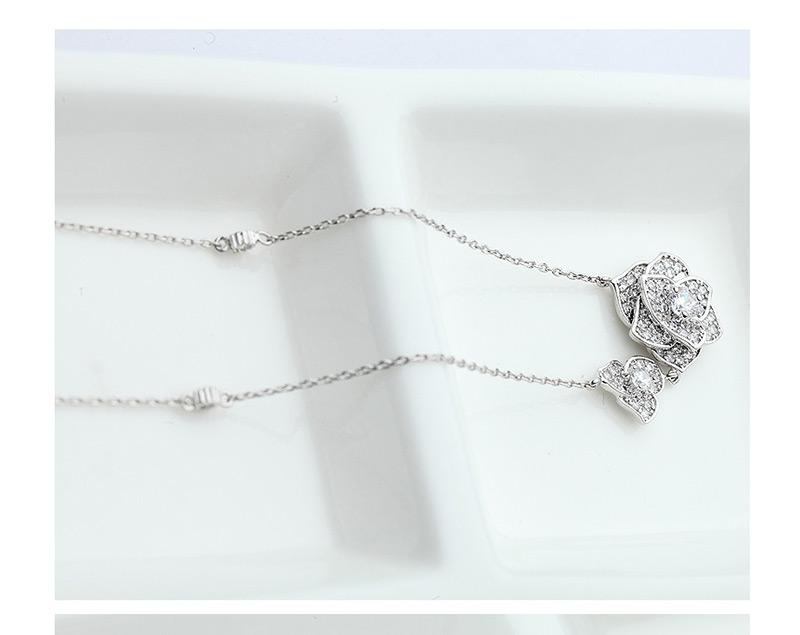 Fashion Silver Color Full Diamond Decorated Flower Necklace,Necklaces