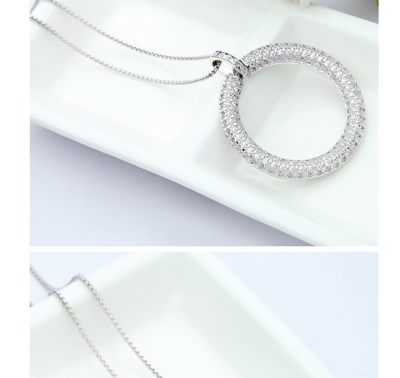 Fashion Silver Color Full Diamond Decorated Round Necklace,Necklaces