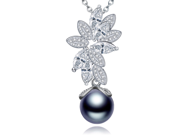 Fashion Silver Color+gray Leaf Shape Design Round Necklace,Necklaces