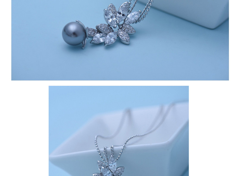 Fashion Silver Color+gray Leaf Shape Design Round Necklace,Necklaces
