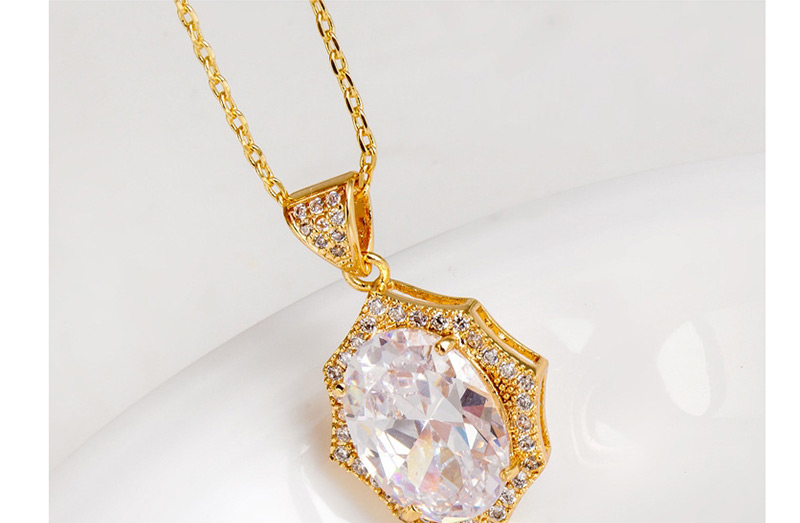 Fashion Silver Color Oval Shape Decorated Full Diamond Necklace,Necklaces