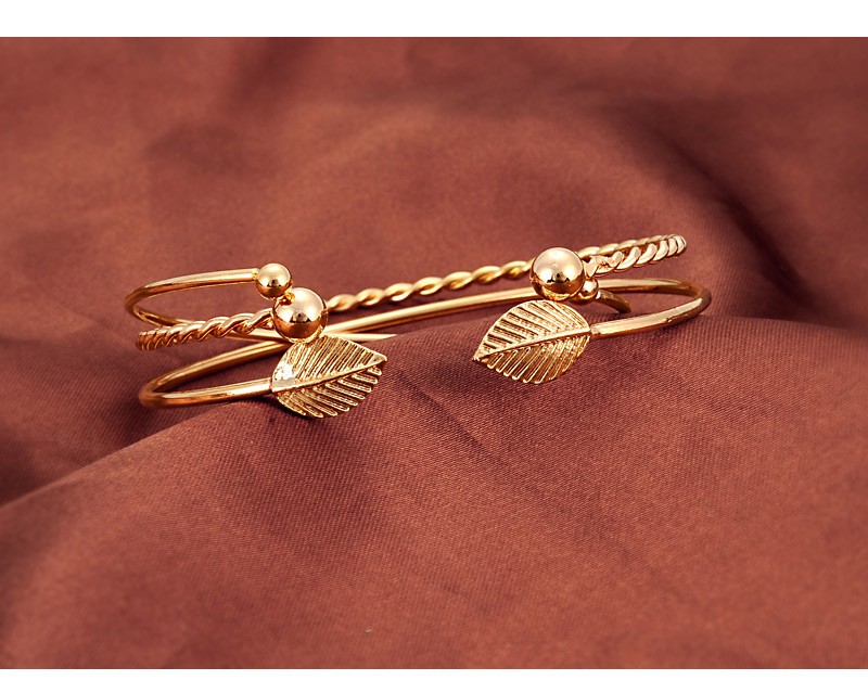 Fashion Gold Color Leaf Shape Decorated Bracelet (3 Pcs ),Fashion Bangles