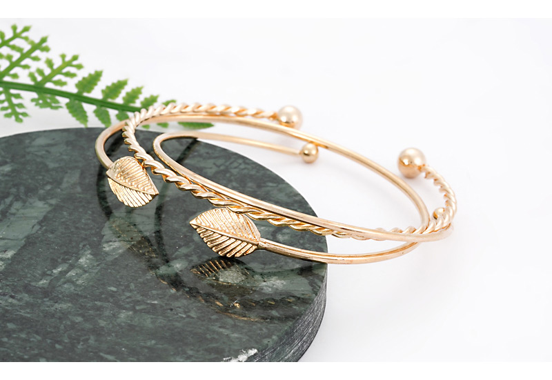 Fashion Gold Color Leaf Shape Decorated Bracelet (3 Pcs ),Fashion Bangles