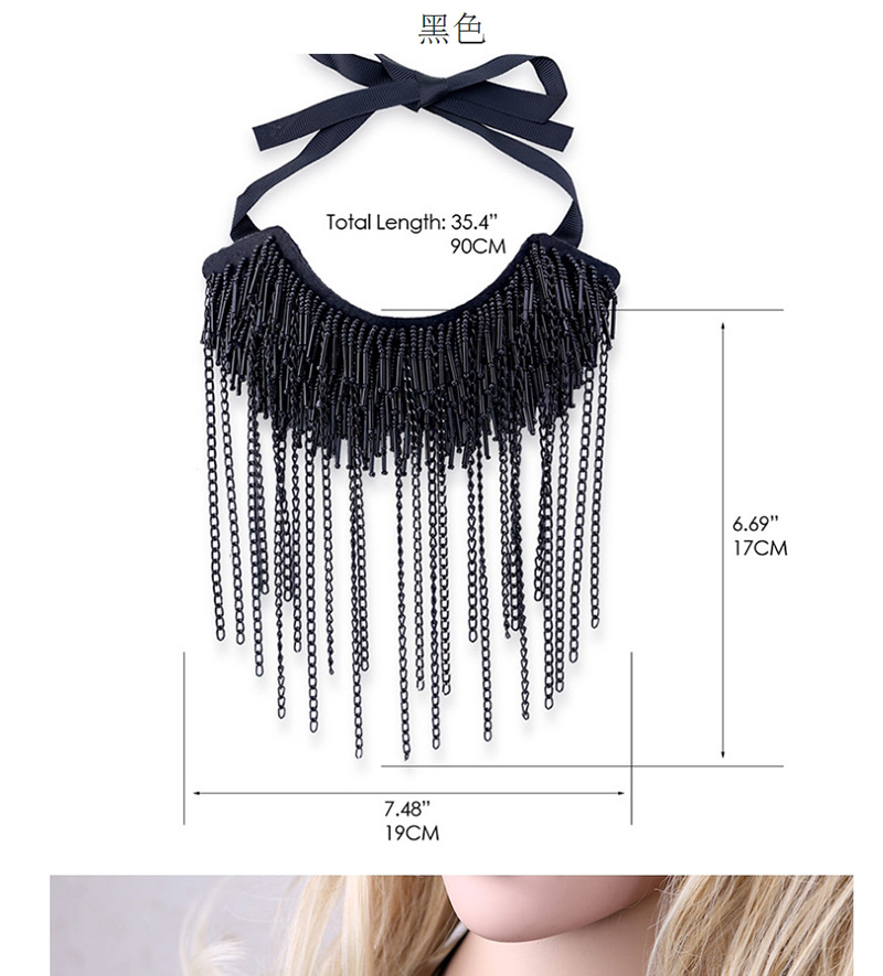 Fashion Black Pure Color Decorated Tassel Necklace,Chokers