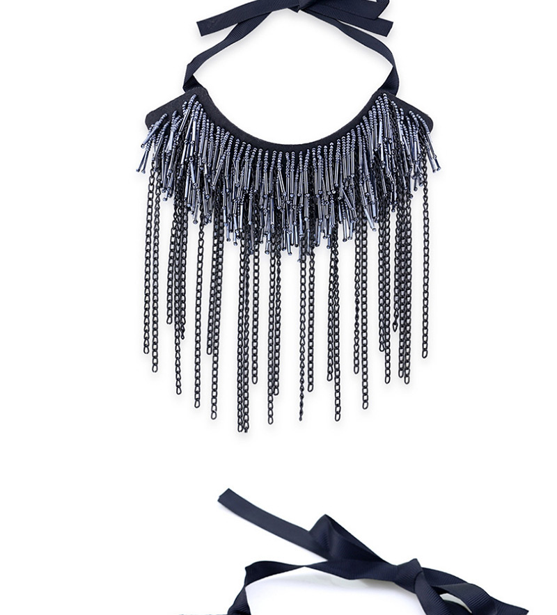 Fashion Black Pure Color Decorated Tassel Necklace,Chokers