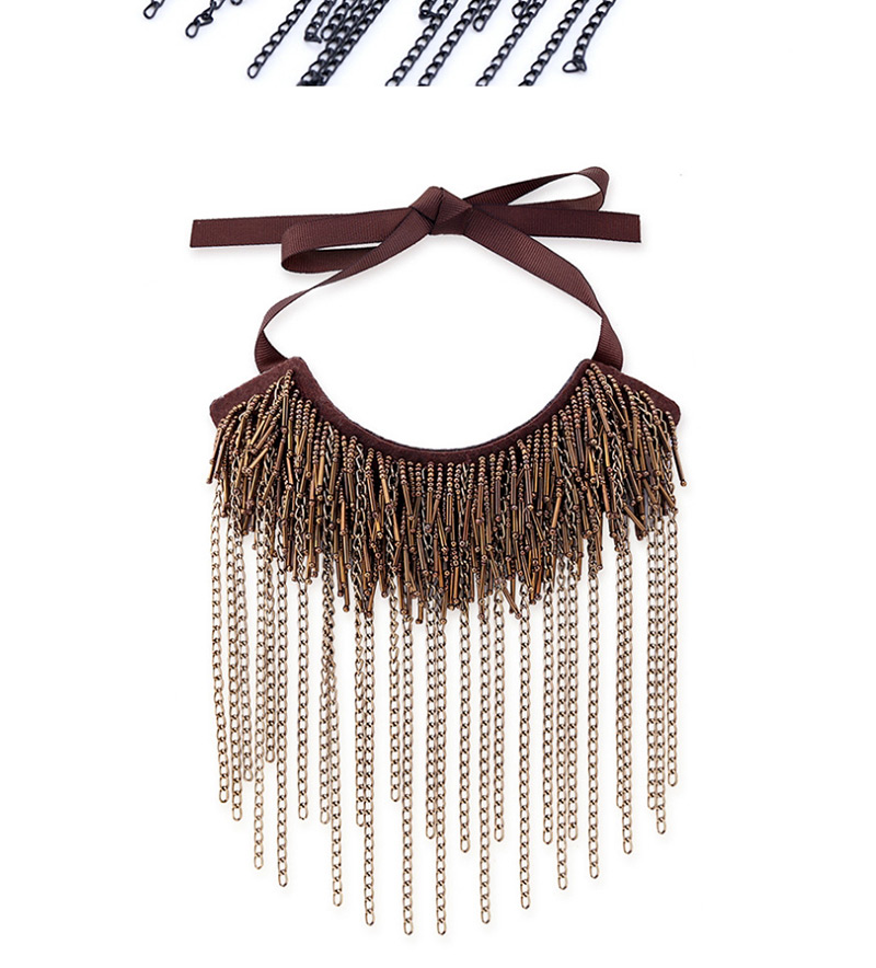 Fashion Khaki Pure Color Decorated Tassel Necklace,Chokers