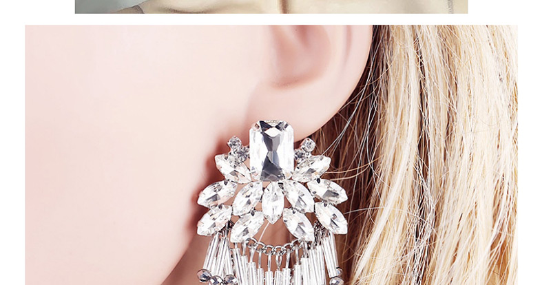 Fashion White Full Diamond Decorated Tassel Earrings,Stud Earrings