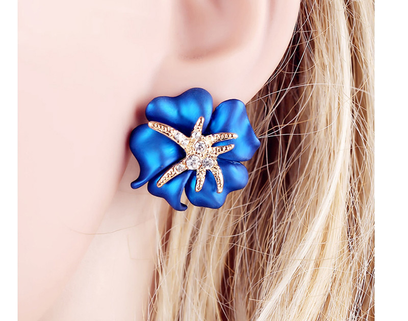 Fashion Sapphire Blue Flower Shape Design Earrings,Stud Earrings