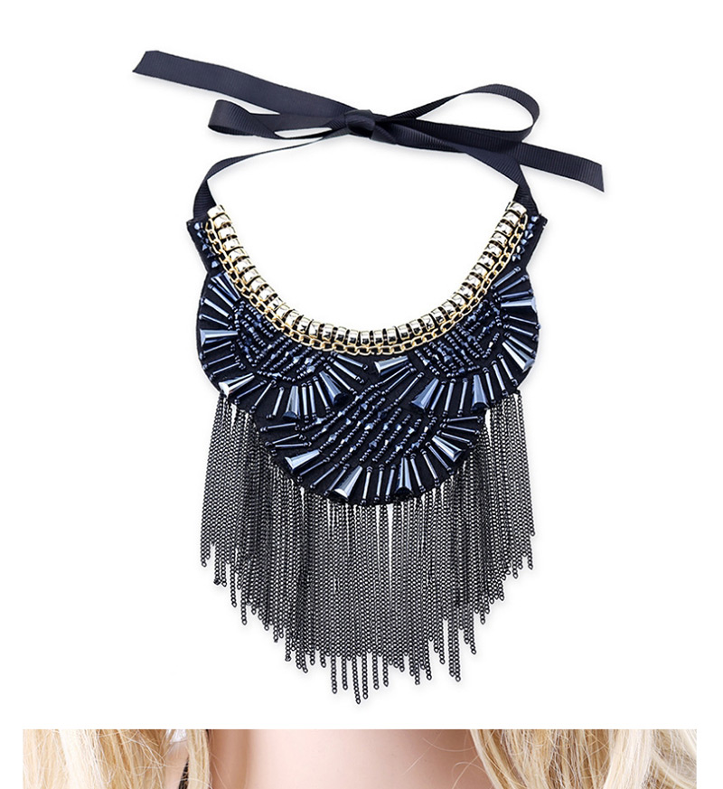 Fashion Blue Tassel Decorated Necklace,Chokers