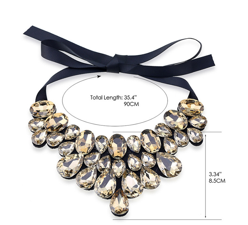 Fashion Light Yellow Full Diamond Decorated Necklace,Chokers