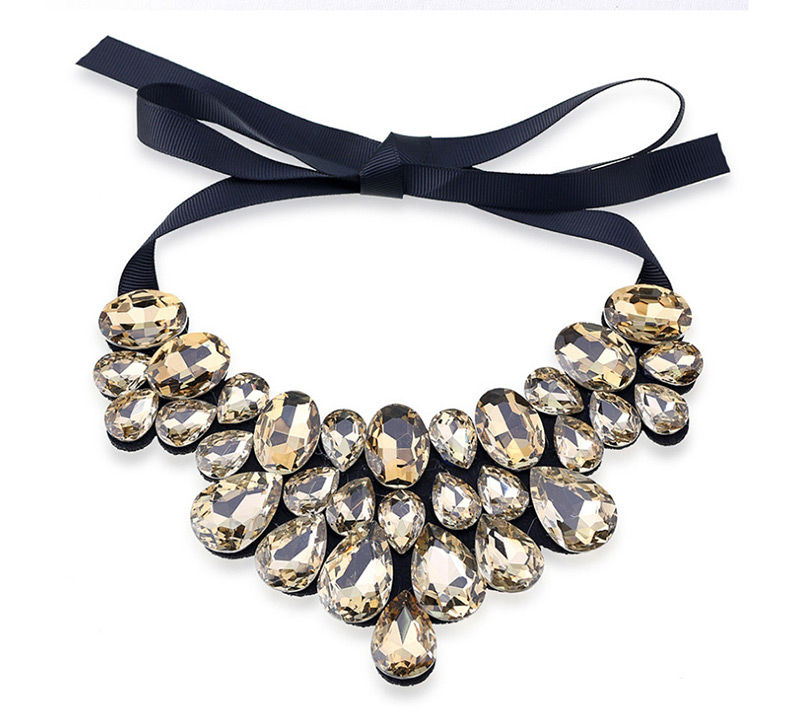 Fashion Orange Full Diamond Decorated Necklace,Chokers