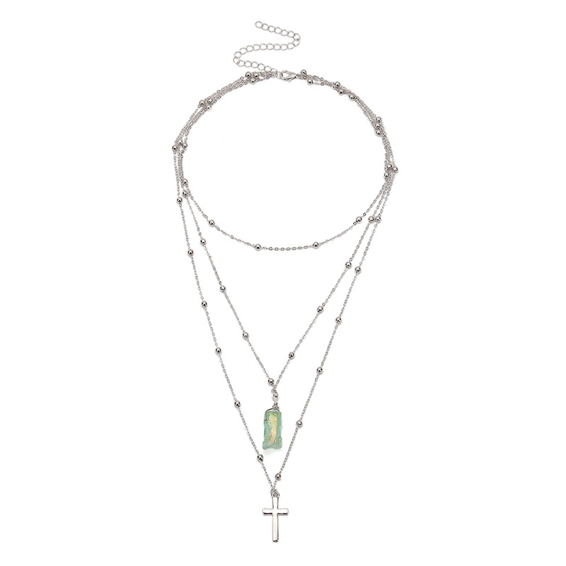 Fashion Green+silver Color Cross Shape Decorated Necklace,Thin Scaves
