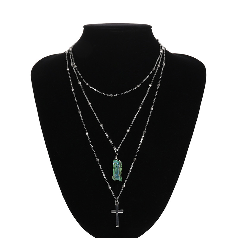 Fashion Green+gold Color Cross Shape Decorated Necklace,Thin Scaves
