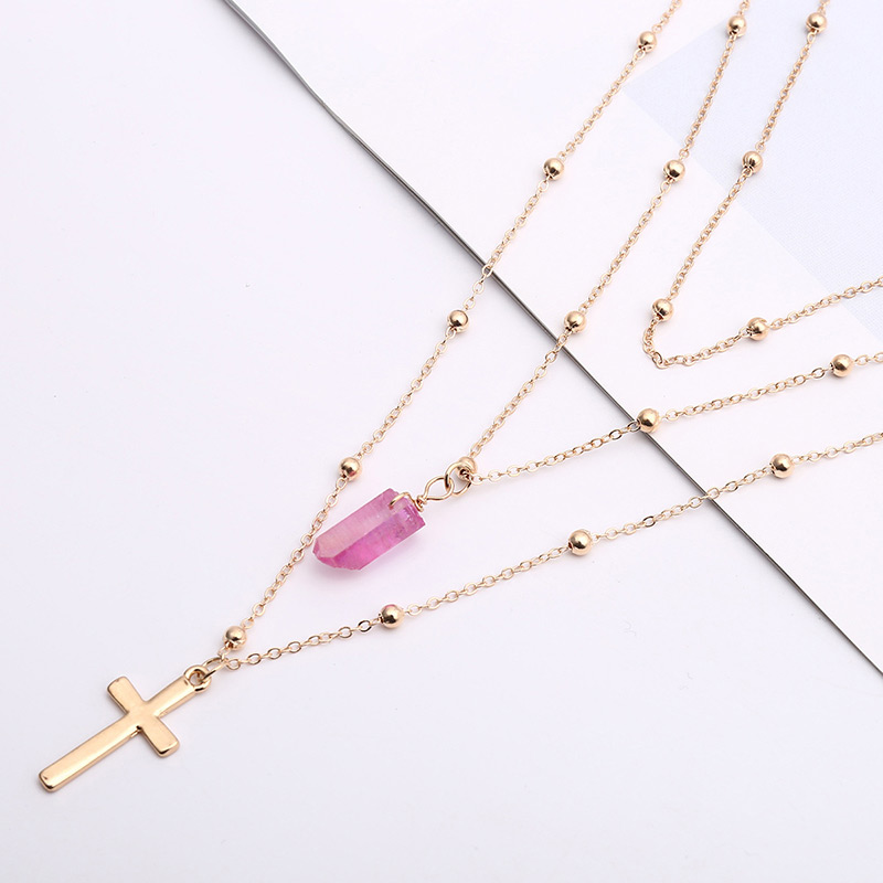 Fashion Plum Red+gold Color Cross Shape Decorated Necklace,Thin Scaves