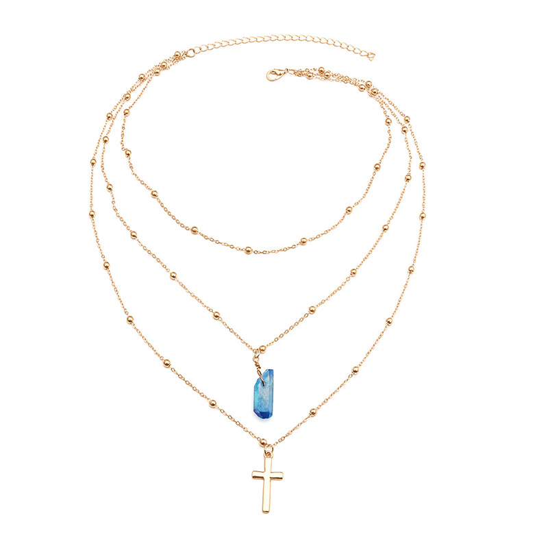 Fashion Blue+gold Color Cross Shape Decorated Necklace,Thin Scaves