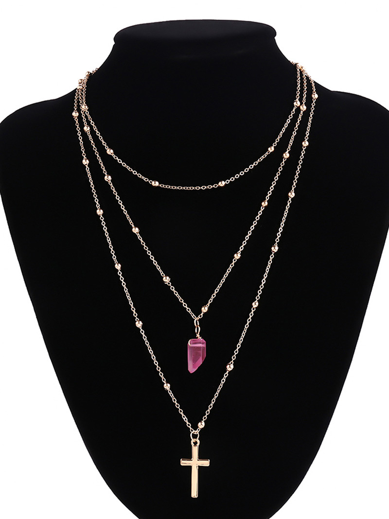 Fashion Plum Red+gold Color Cross Shape Decorated Necklace,Thin Scaves