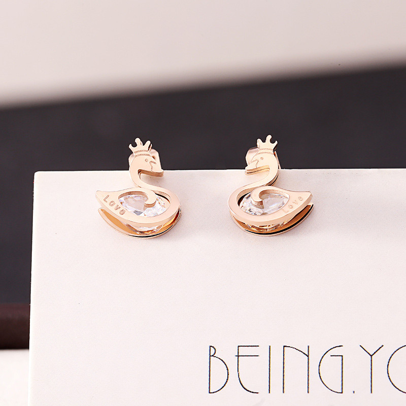 Fashion Rose Gold Swan Shape Decorated Earrings,Earrings