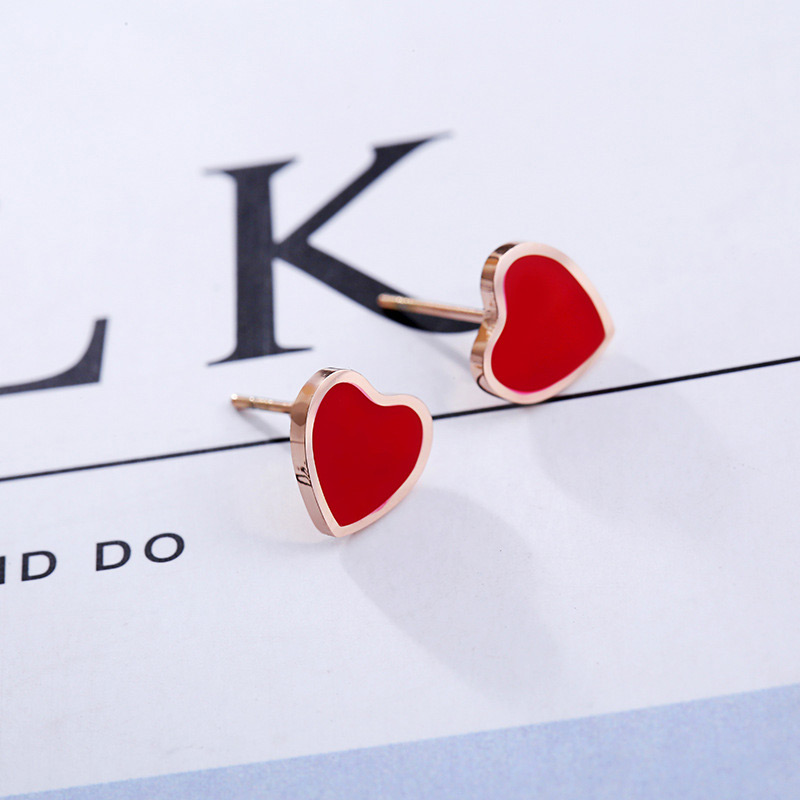 Fashion Rose Gold+red Heart Shape Decorated Earrings,Earrings