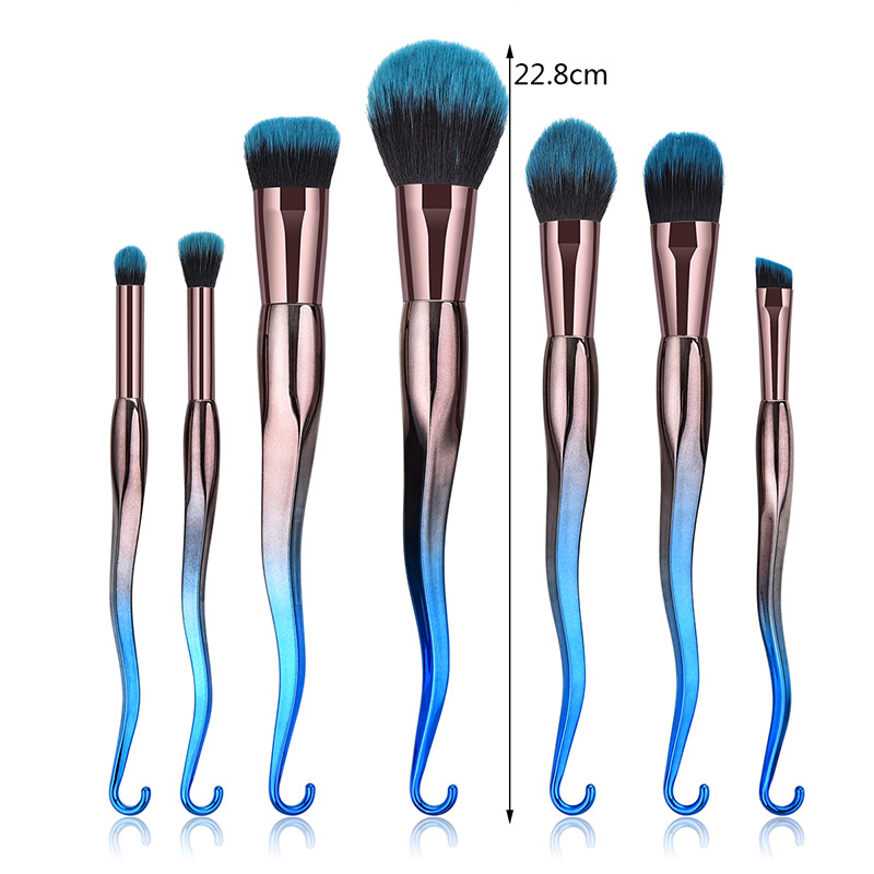 Fashion Blue Hook Shape Decorted Makeup Brush (7 Pcs ),Beauty tools