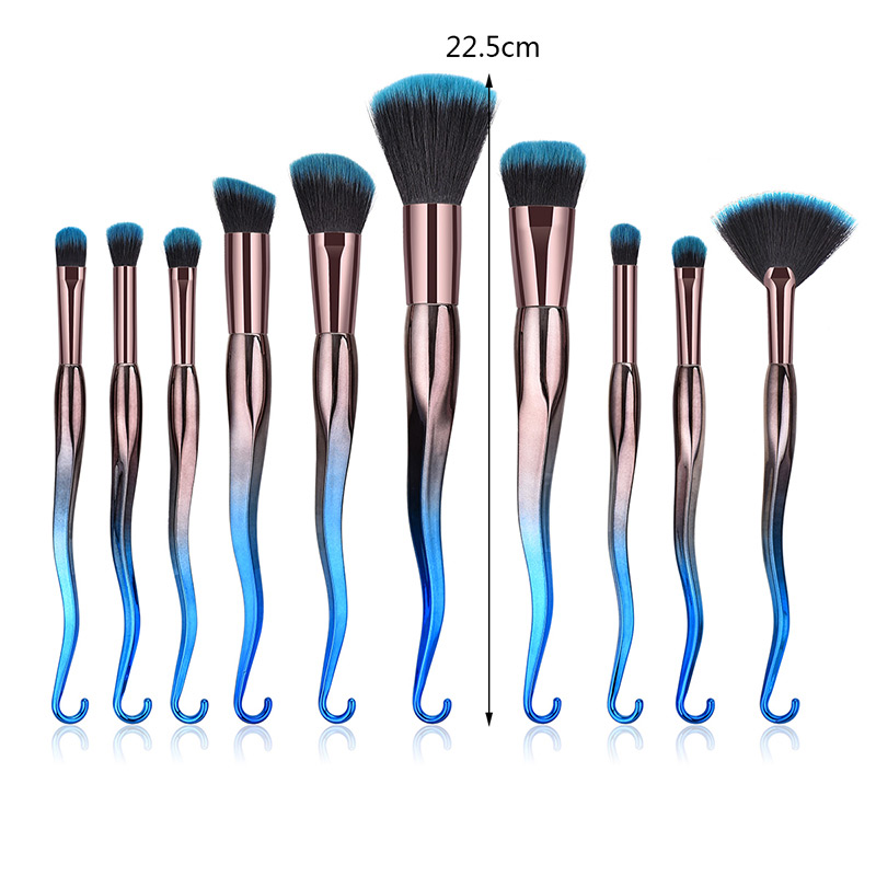 Fashion Blue+black Hook Shape Decorted Makeup Brush (10 Pcs ),Beauty tools