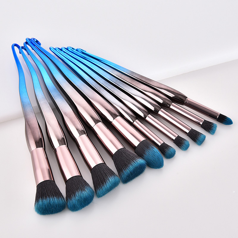 Fashion Blue+black Hook Shape Decorted Makeup Brush (10 Pcs ),Beauty tools