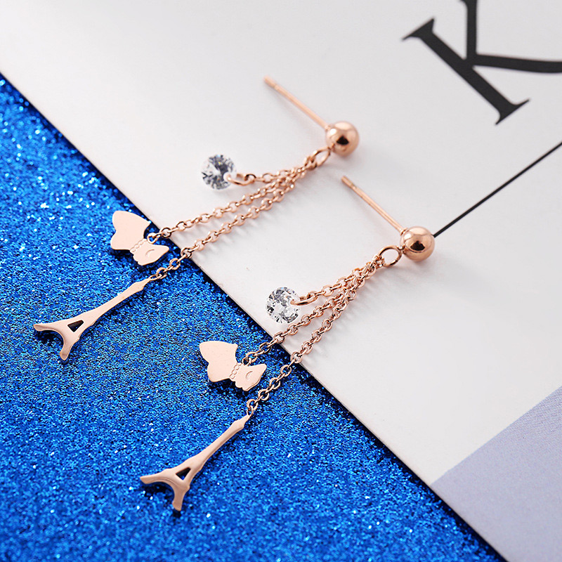 Fashion Rose Gold Tower Shape Decorated Earrings,Earrings