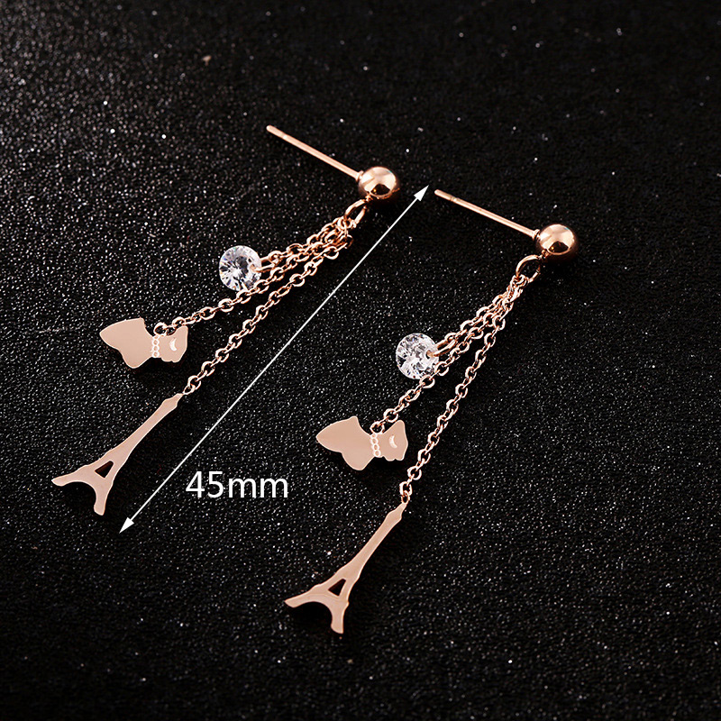 Fashion Rose Gold Tower Shape Decorated Earrings,Earrings
