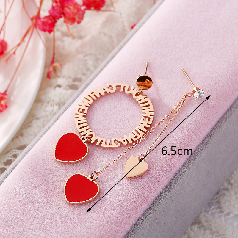 Fashion Rose Gold+red Heart Shape Decorated Earrings,Earrings