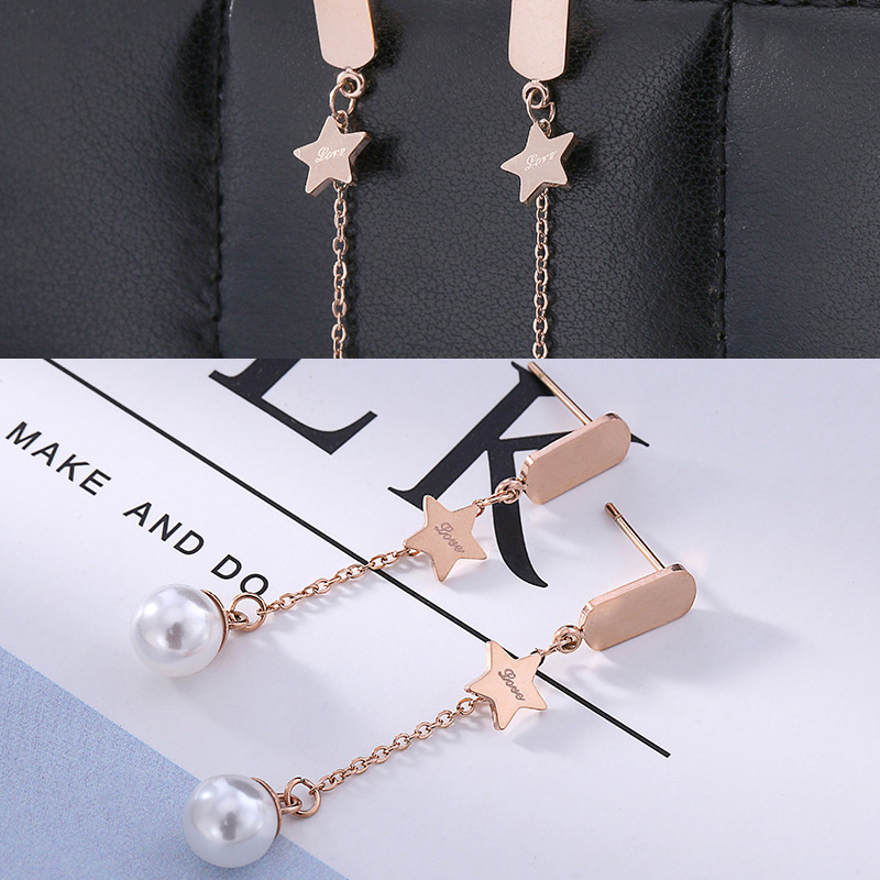 Fashion Rose Gold Star Shape Decorated Earrings,Earrings