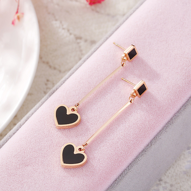 Fashion Gold Color+black Heart Shape Decorated Earrings,Earrings