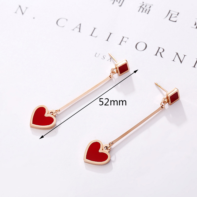 Fashion Gold Color +red Heart Shape Decorated Earrings,Earrings