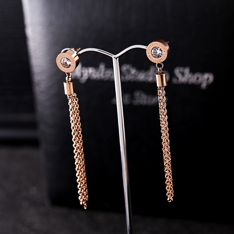 Fashion Rose Gold Tassel Decorated Earrings,Earrings