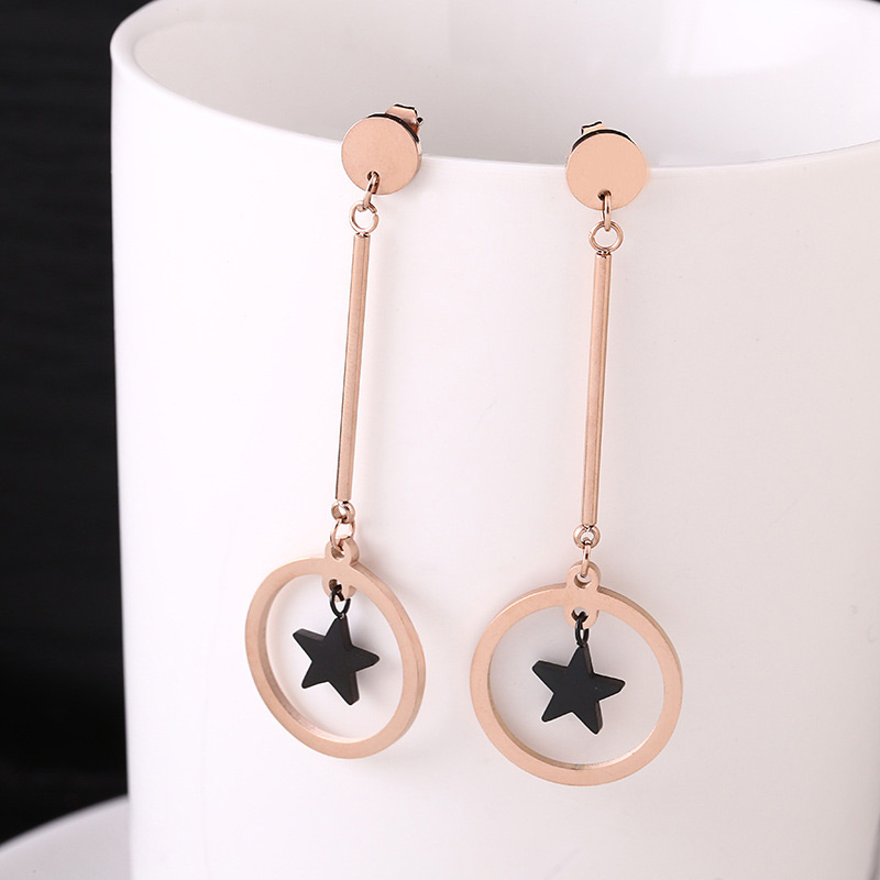 Fashion Rose Gold+black Star Shape Decorated Earrings,Earrings