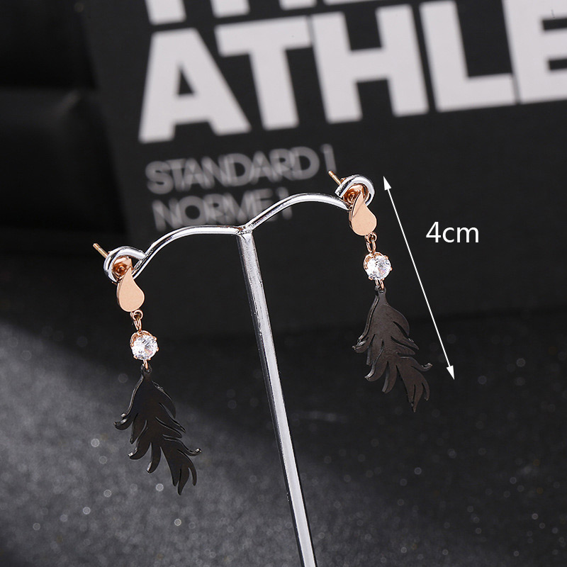 Fashion Rose Gold+black Feather Pattern Decorated Earrings,Earrings