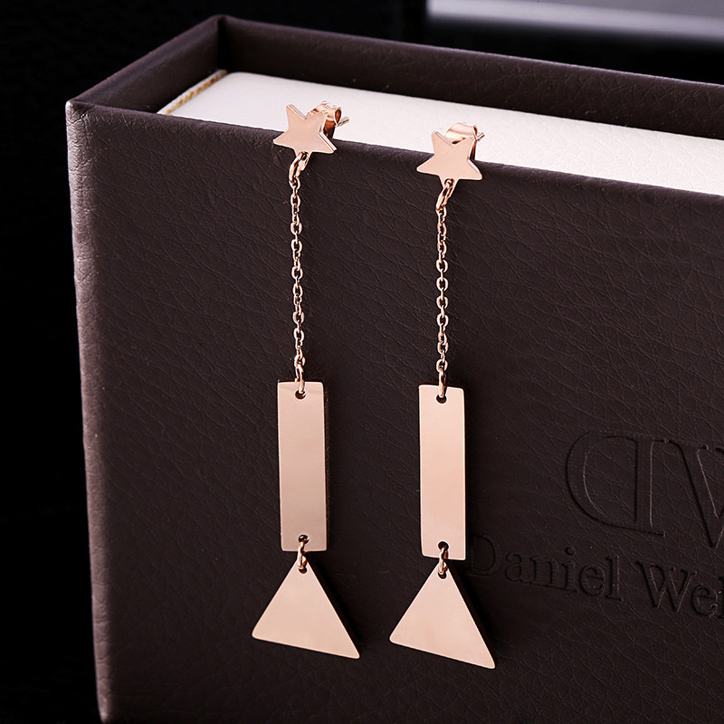 Fashion Rose Gold Star&triangle Shape Decorated Earrings,Earrings
