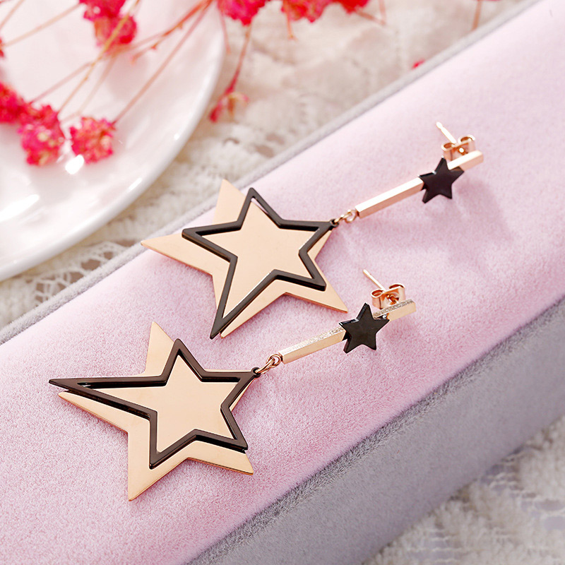 Fashion Rose Gold+black Star Shape Decorated Earrings,Earrings
