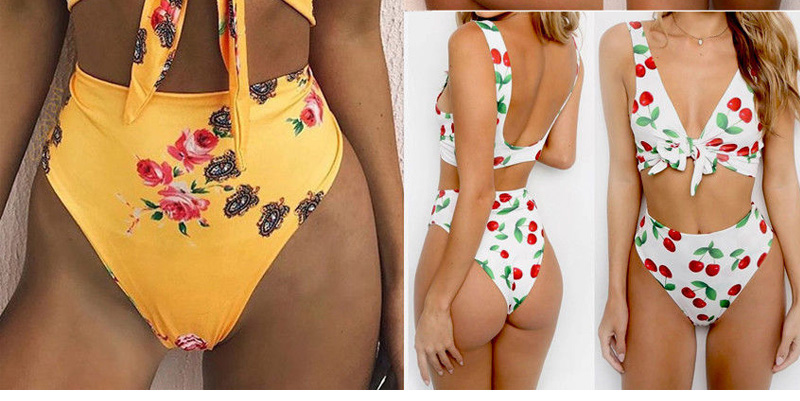 Sexy Yellow Flower Pattern Decorated Swimwear,Bikini Sets
