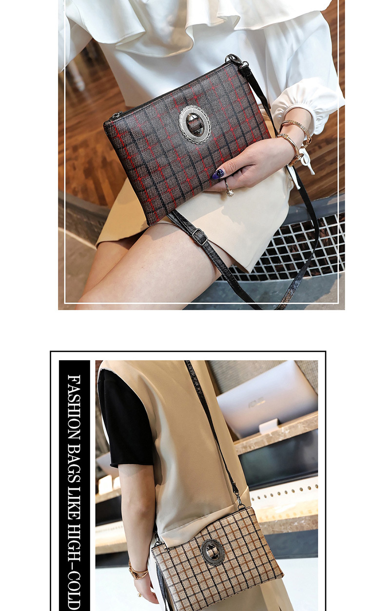 Fashion Khaki Grid Pattern Decorated Shoulder Bag,Messenger bags