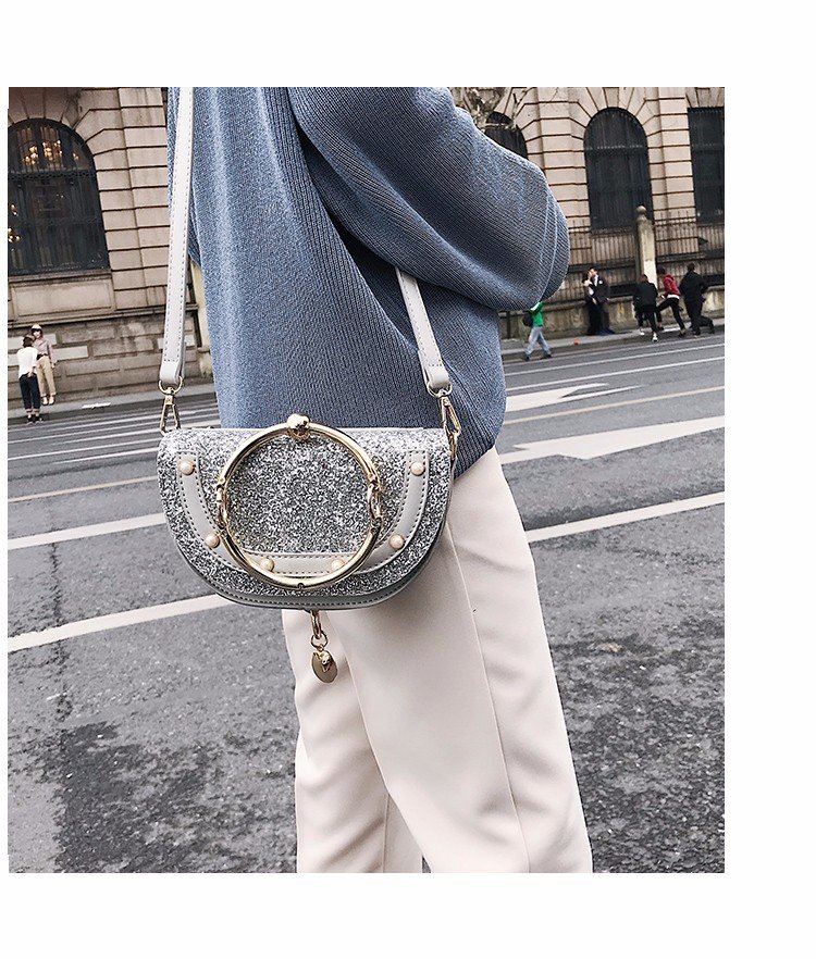Fashion Silver Color Semicircle Shape Decorated Handbag,Messenger bags