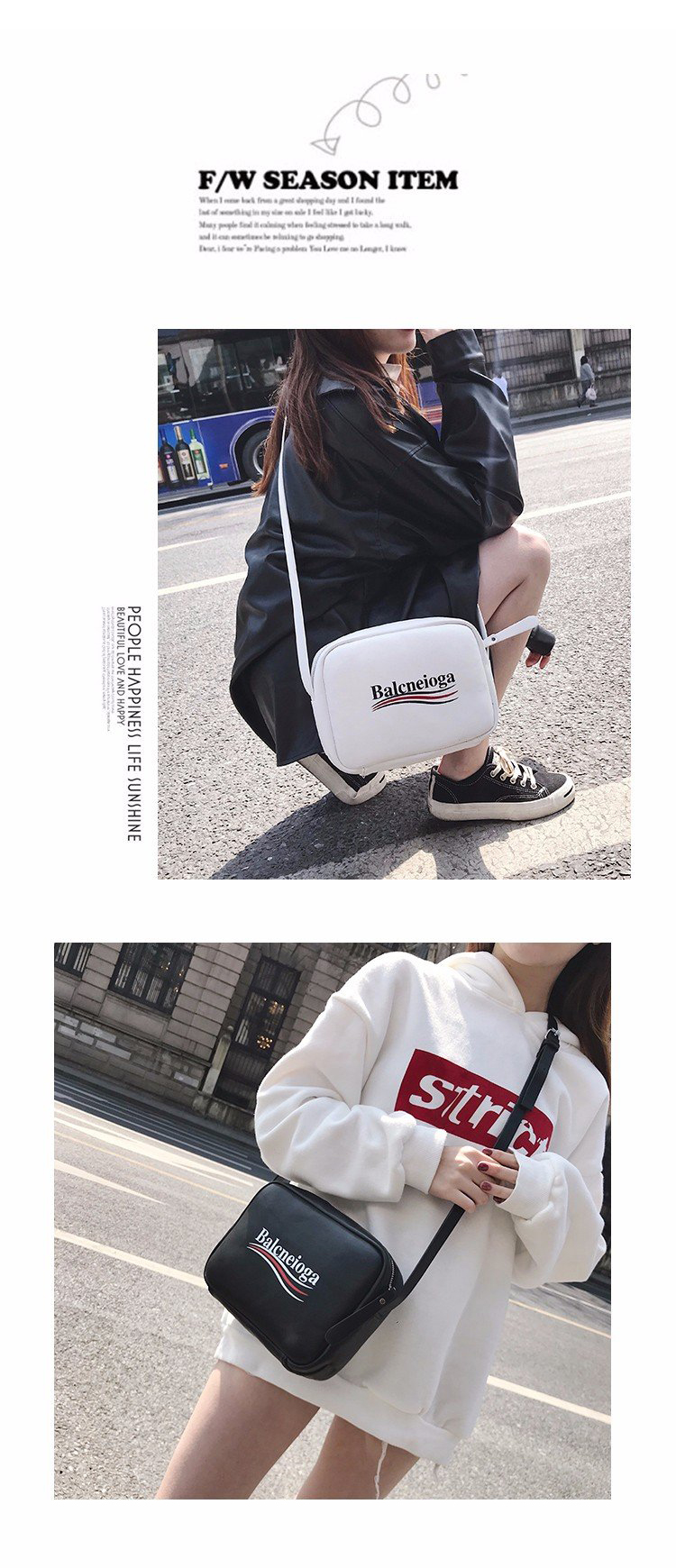 Fashion Black Lettern Pattern Decorated Shoulder Bag ( Small Size ),Messenger bags