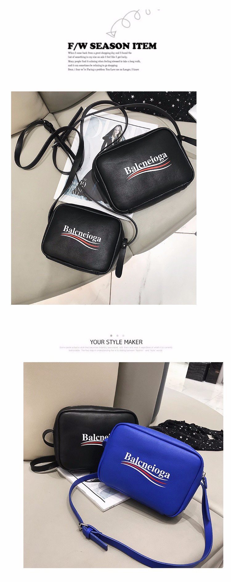 Fashion Black Lettern Pattern Decorated Shoulder Bag ( Small Size ),Messenger bags