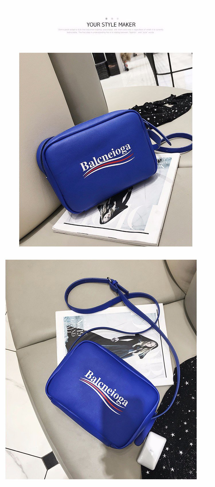 Fashion Sapphire Blue Lettern Pattern Decorated Shoulder Bag ( Big Size ),Messenger bags