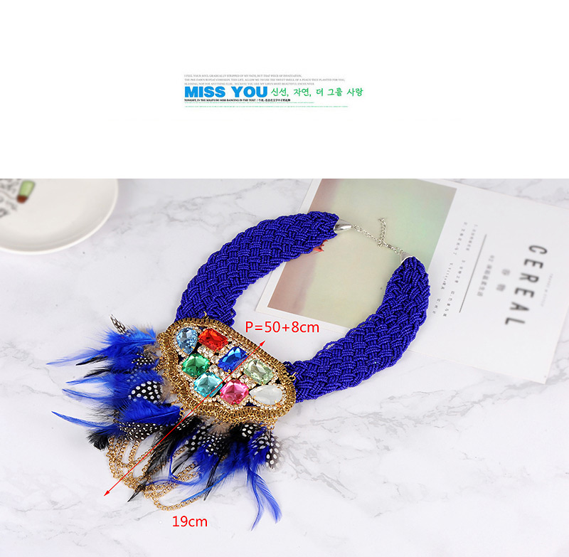 Fashion Sapphire Blue Feather Decorated Necklace,Beaded Necklaces