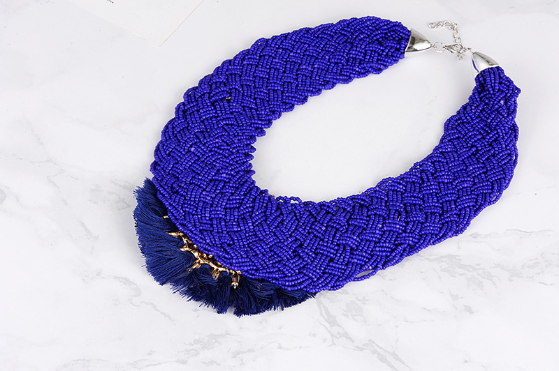 Fashion Sapphire Blue Tassel Decorated Necklace,Beaded Necklaces