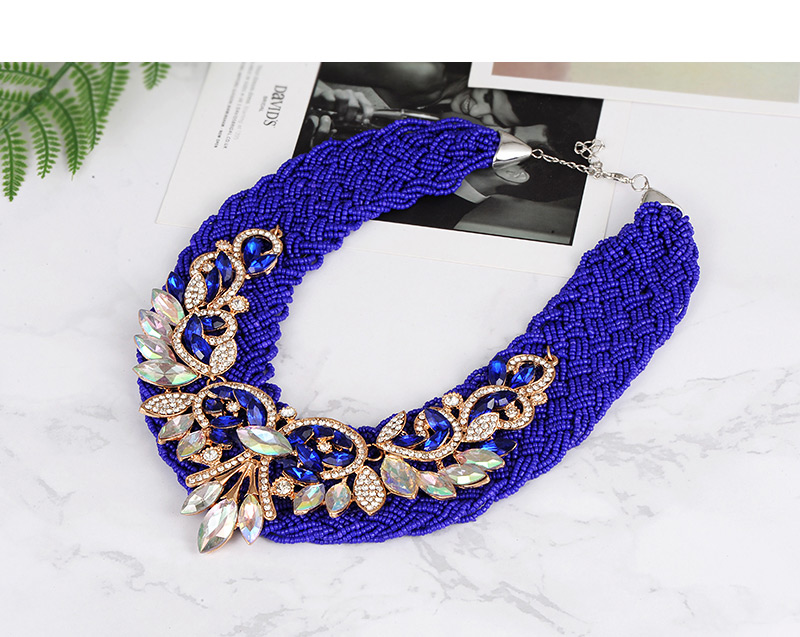Fashion Sapphire Blue Oval Shape Decorated Necklace,Beaded Necklaces