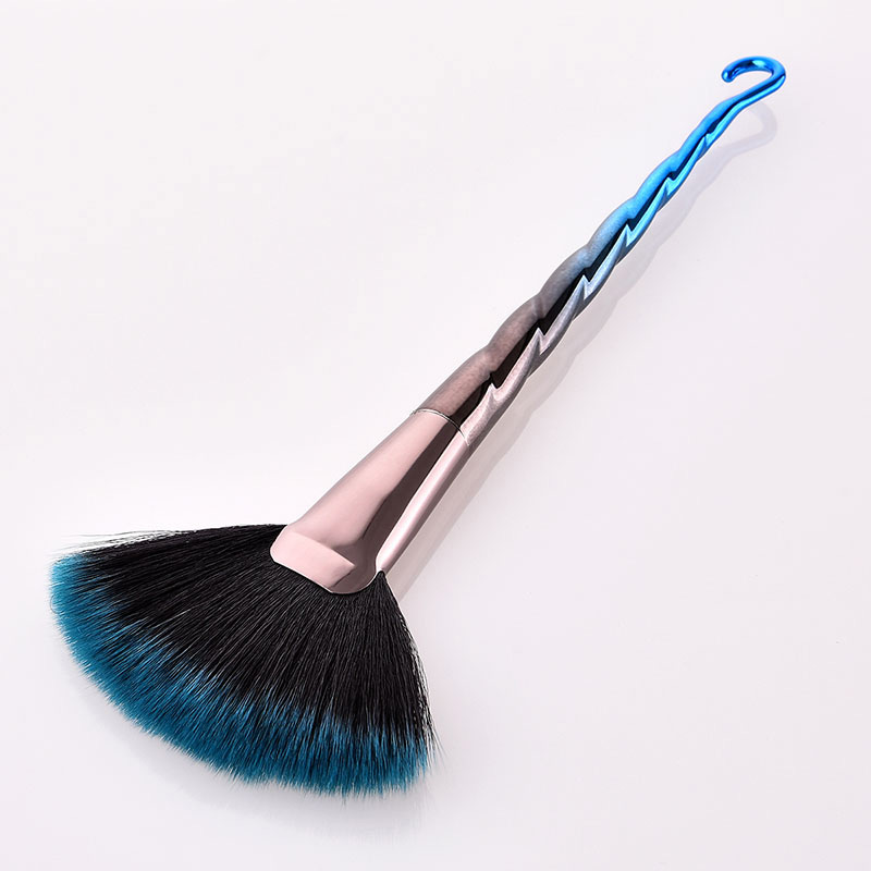 Fashion Blue+black Sector Shape Design Color Matching Cosmetic Brush(1pc),Beauty tools