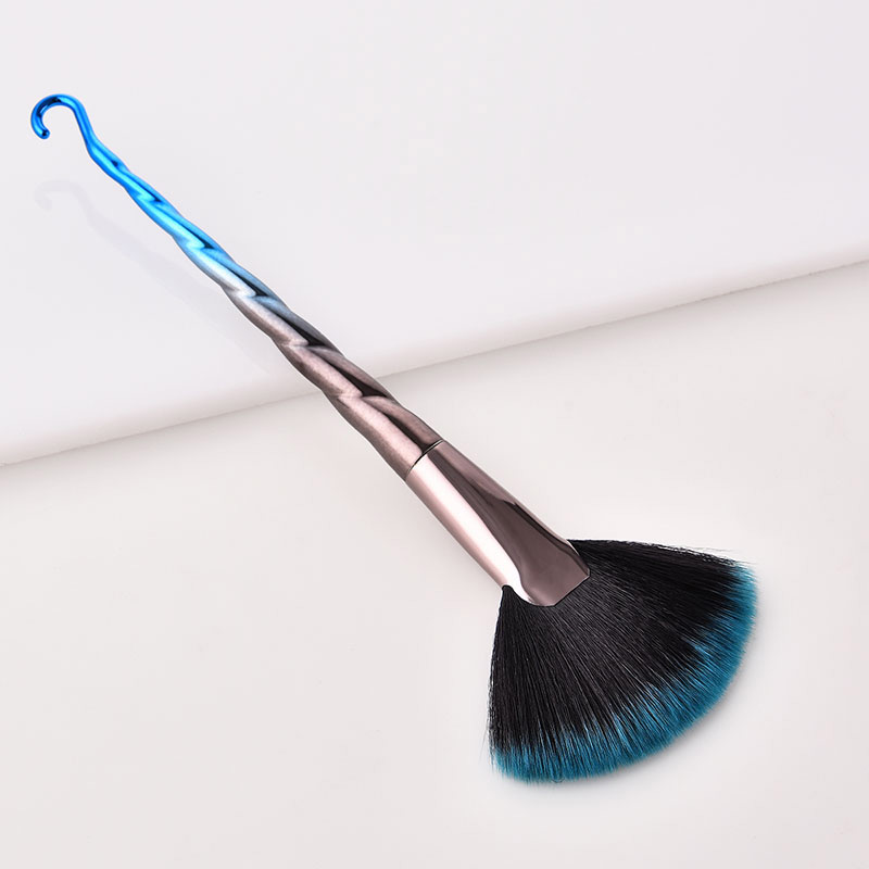 Fashion Blue+black Sector Shape Design Color Matching Cosmetic Brush(1pc),Beauty tools