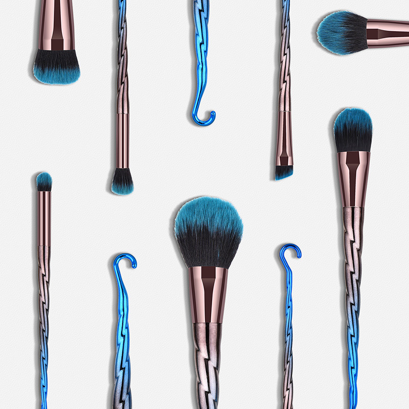 Fashion Blue+black Flame Shape Design Color Matching Cosmetic Brush(7pcs),Beauty tools
